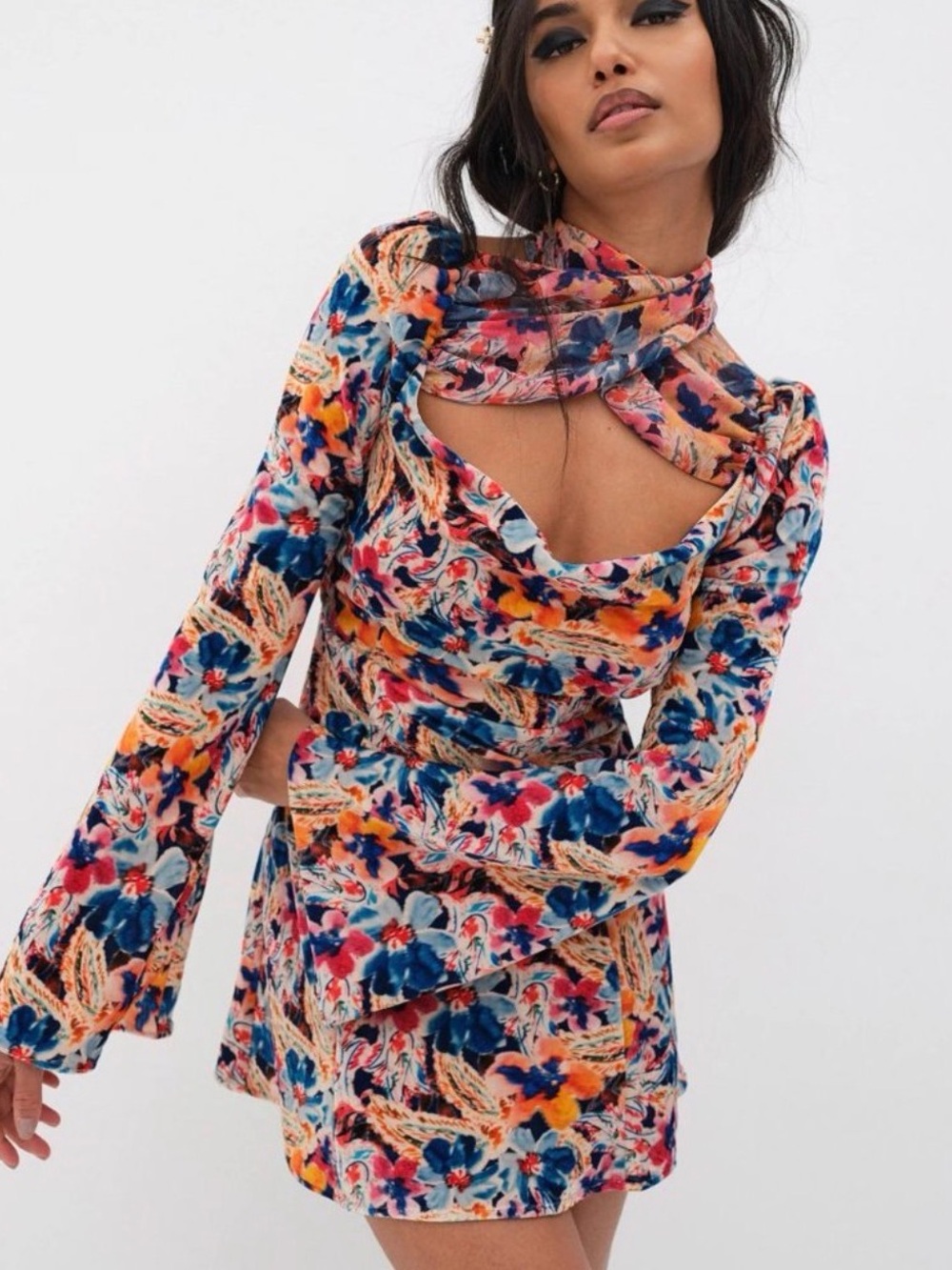 For Love And Lemons Multicolor Floral Cutout Mini Dress